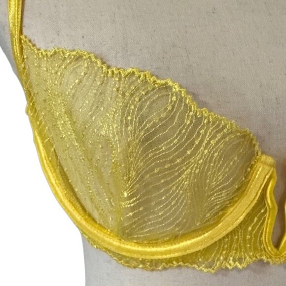 Bluebella Irena Sheer Lace Non Padded Balcony Underwired Bra In Yellow 34D NWT - Picture 5 of 15